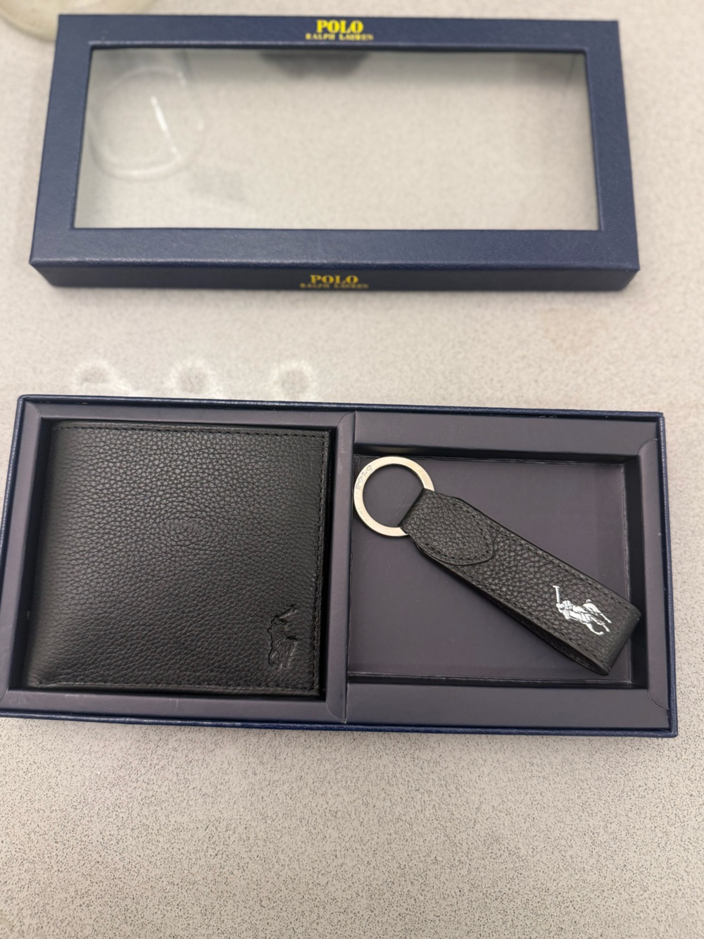 Polo by Ralph Lauren Black Pebble Leather Wallet and Key Fob Set